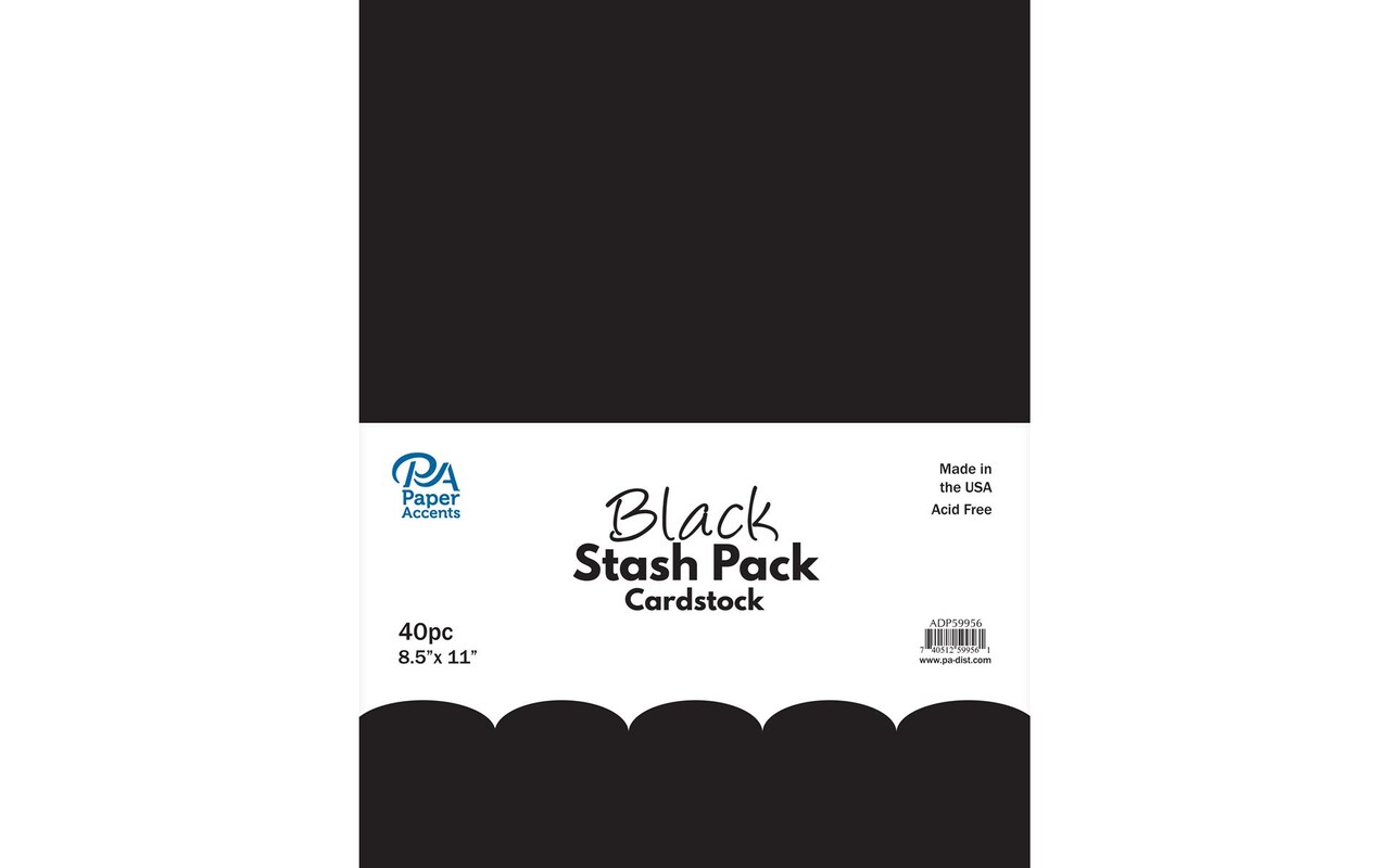 PA Paper Accents Stash Pack Cardstock Pack 8.5" x 11" Black, colored cardstock paper for card making, scrapbooking, printing, quilling and crafts, 65lb., 40 pieces